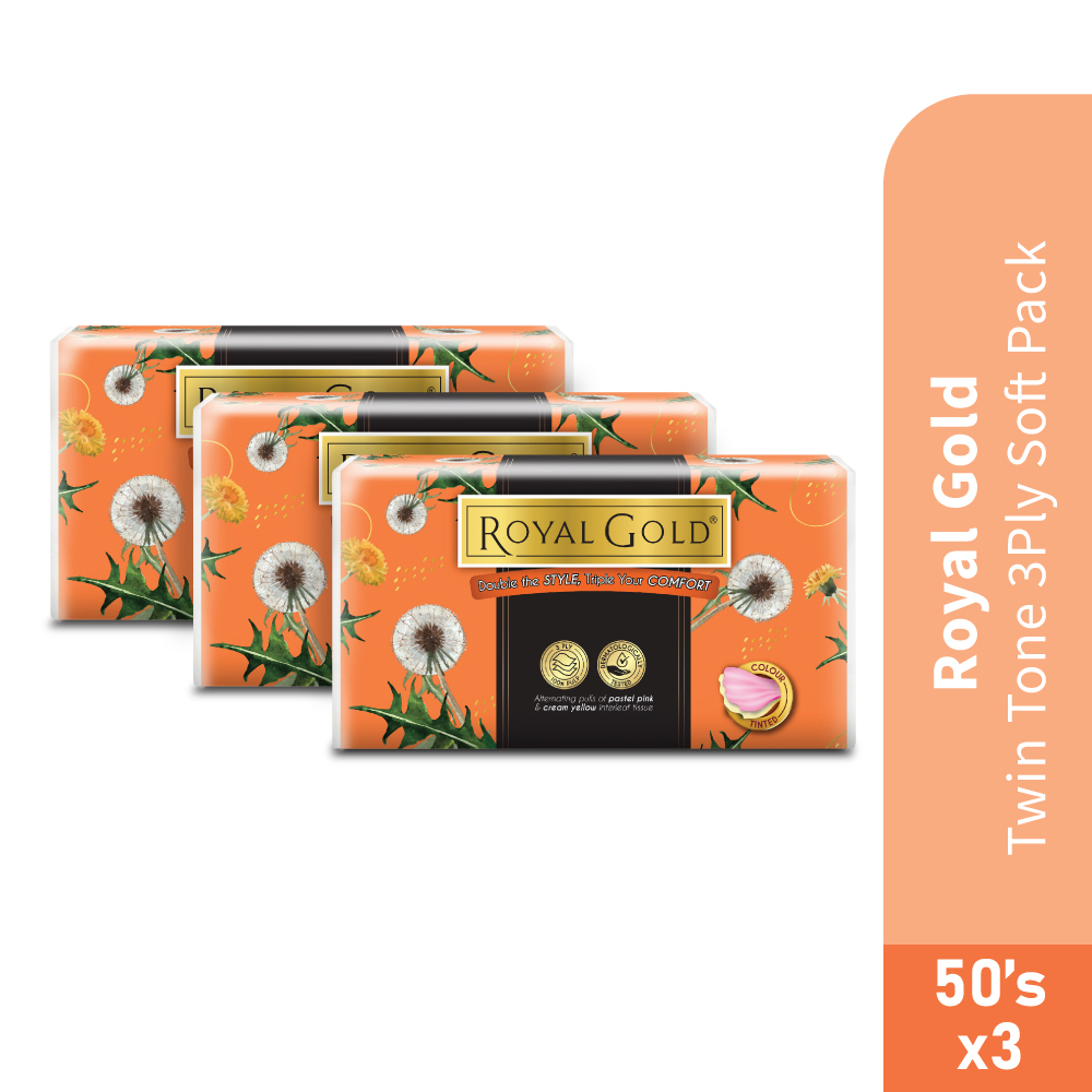 ROYAL GOLD Twin Tone 3PLY Soft Pack 3x50's Mix Colour- Tissue, Tissue Paper, 纸巾