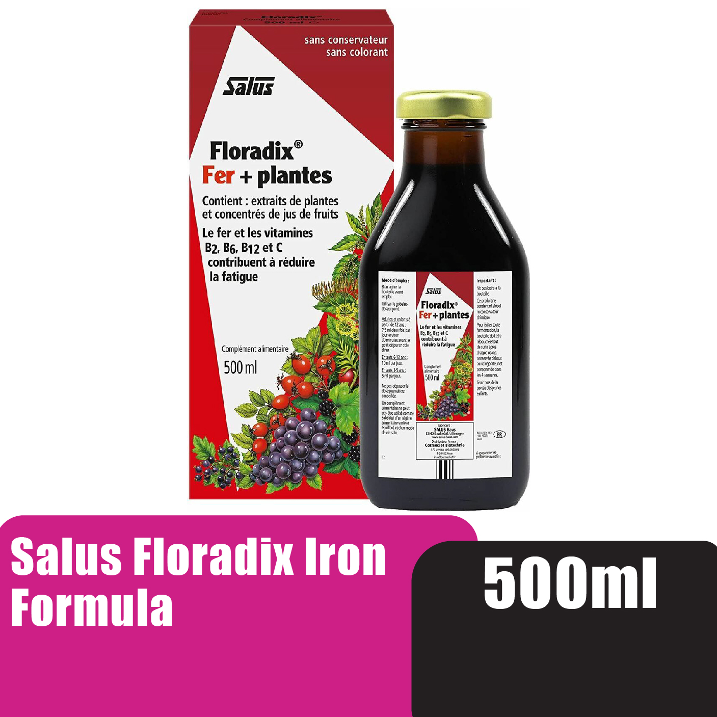 SALUS FLORADIX Iron Supplement, Iron Tablet Supplements, Zat Besi Supplements, 铁 - 500ml