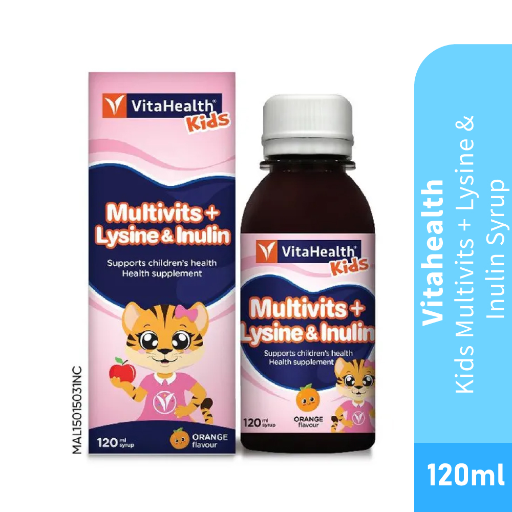 VITAHEALTH Kids Multivits + Lysine & Inulin Syrup 120ml- Kids Growth Supplements, Vitamin A , Vitamin C , Vitamin E