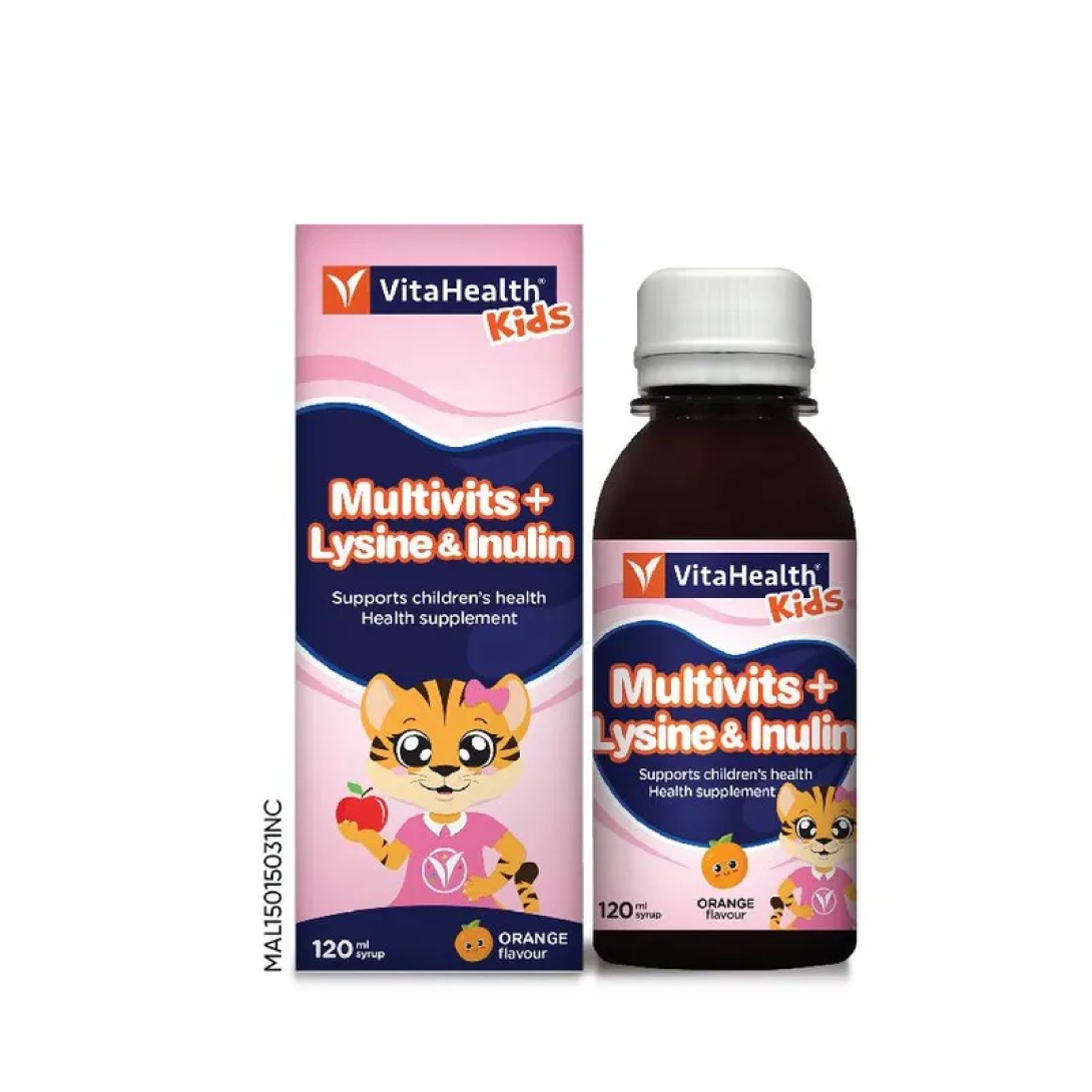 VITAHEALTH Kids Multivits + Lysine & Inulin Syrup 120ml- Kids Growth Supplements, Vitamin A , Vitamin C , Vitamin E