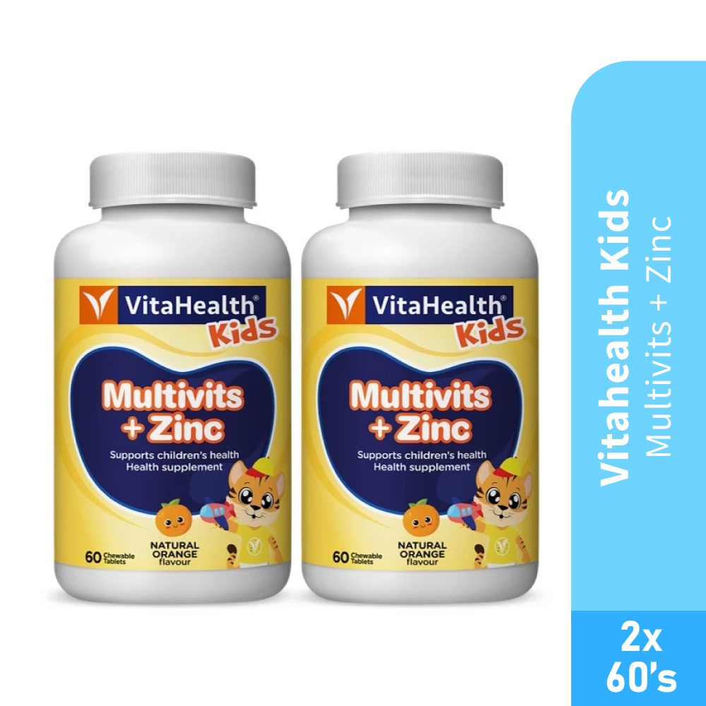 VITAHEALTH Kids Multivits +Zinc Orange 60's x2- Vitamin A, Vitamin C, Vitamin E, Orange