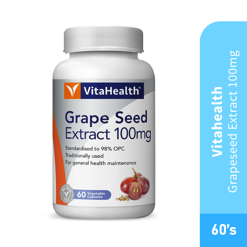 VITAHEALTH Grape Seed Extract 100mg 60's - Grape Seed, Antioxidant , Vegetable Capsule