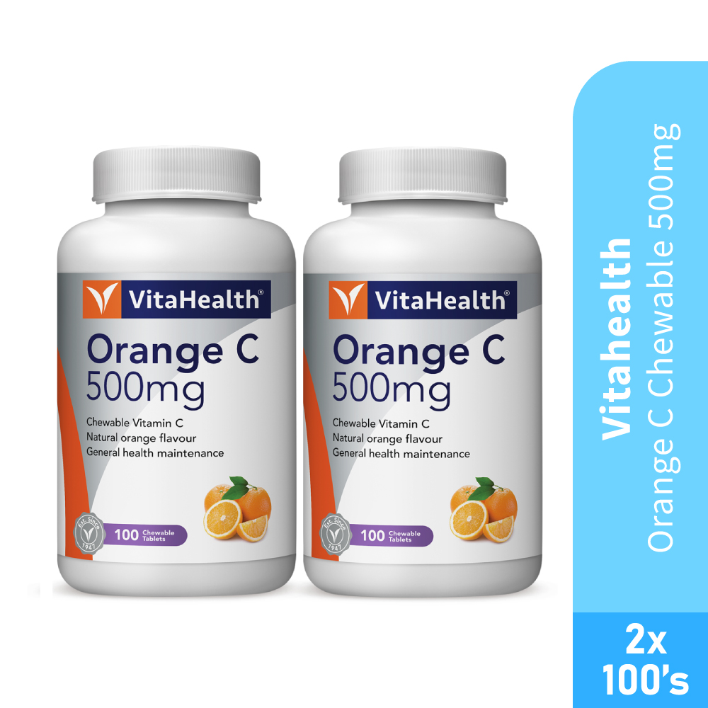 VITAHEALTH Orange C Chewable 500mg 100's x2- Vitamin C ,Orange, Bone