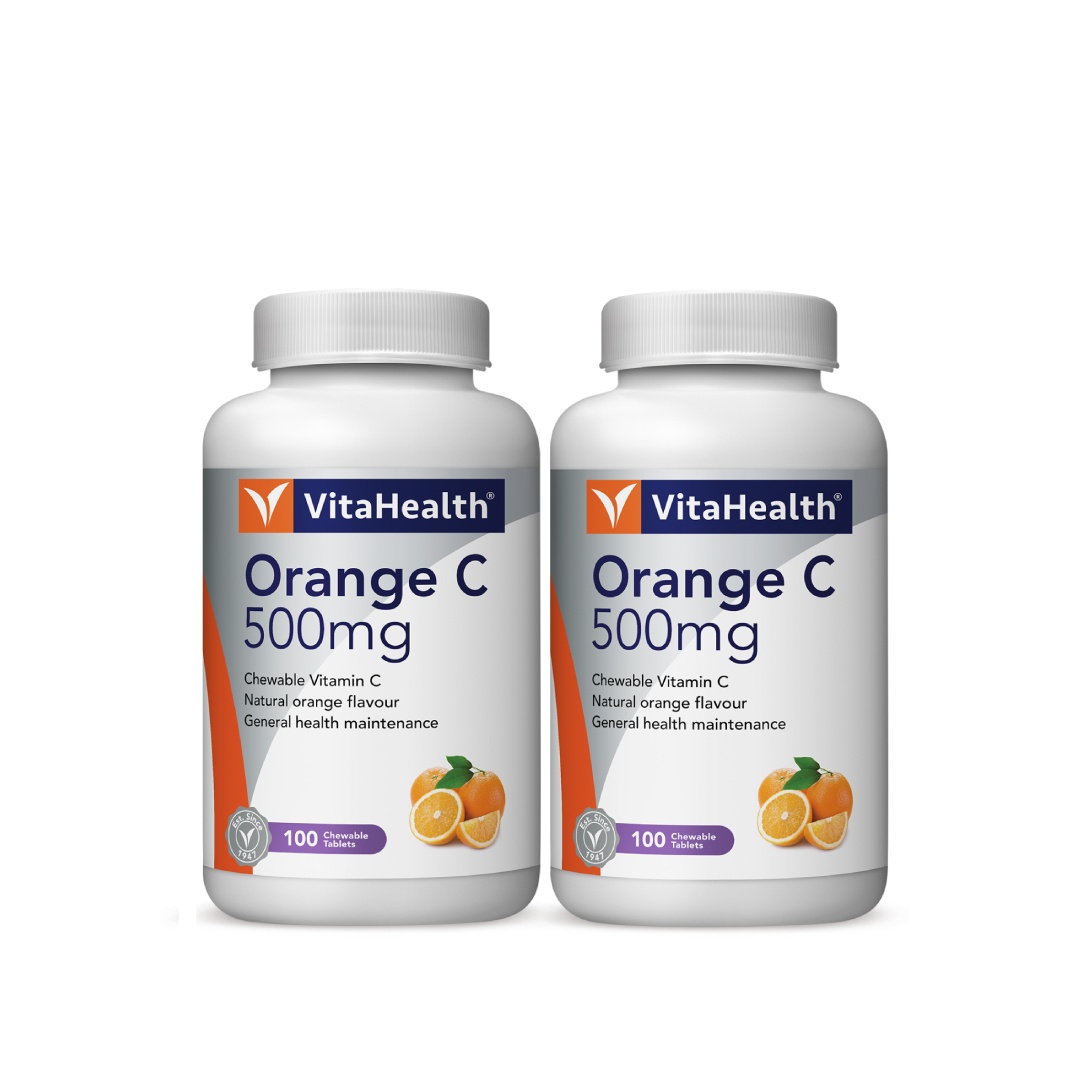VITAHEALTH Orange C Chewable 500mg 100's x2- Vitamin C ,Orange, Bone