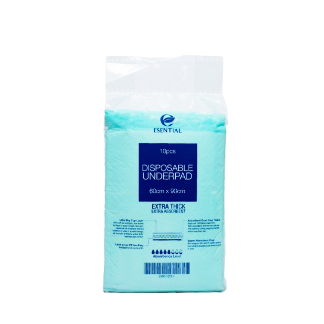 ESENTIAL Disposable Underpad For Adult 60cm x 90cm 10's / Leak proof absorbent pad 隔尿垫,床垫 ,月經墊