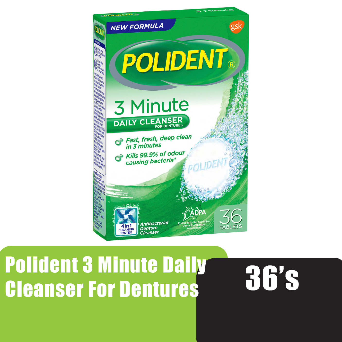 POLIDENT Cleanser For Denture (3 Minute Antibacterial) 36 Tablets - Polident Retainer Cleanser 假牙清洁片