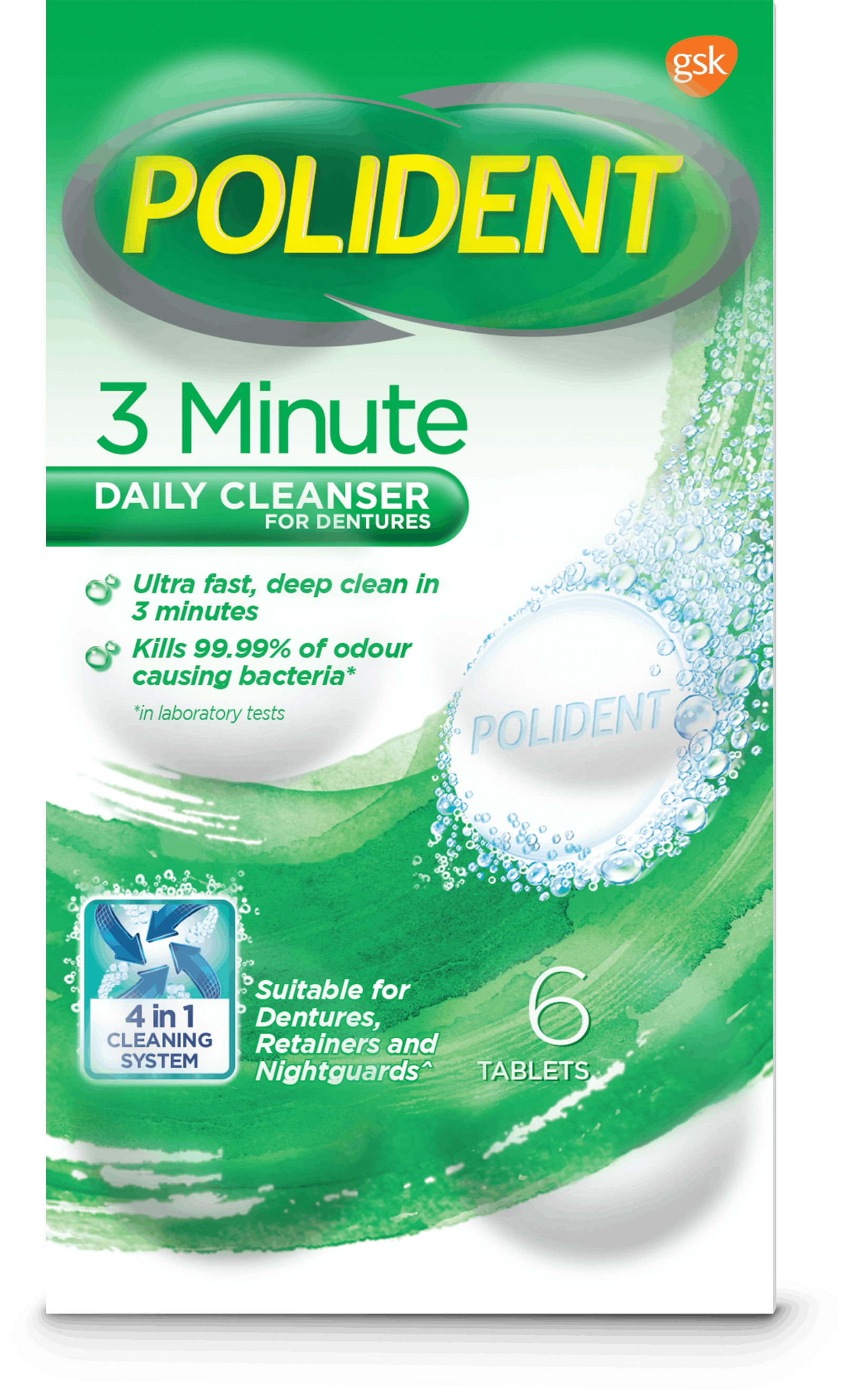 Polident 3 Minute Daily Cleanser For Dentures 6's