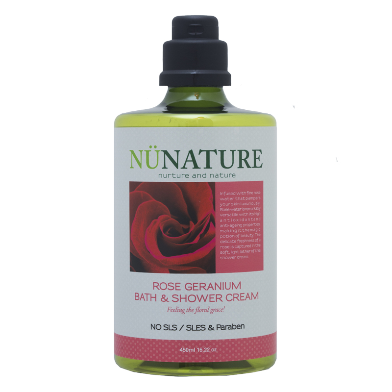 Nunature Bath & Shower Cream 450ML - Rose Geranium