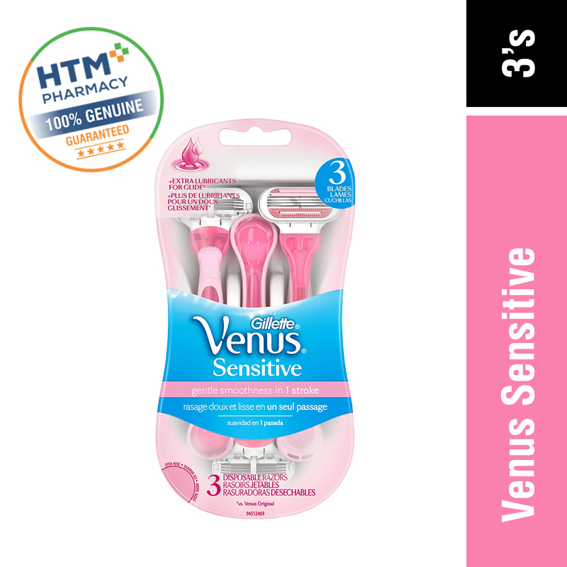 GILLETTE VENUS SENSITIVE DISPOSABLE RAZORS 3'S - PINK