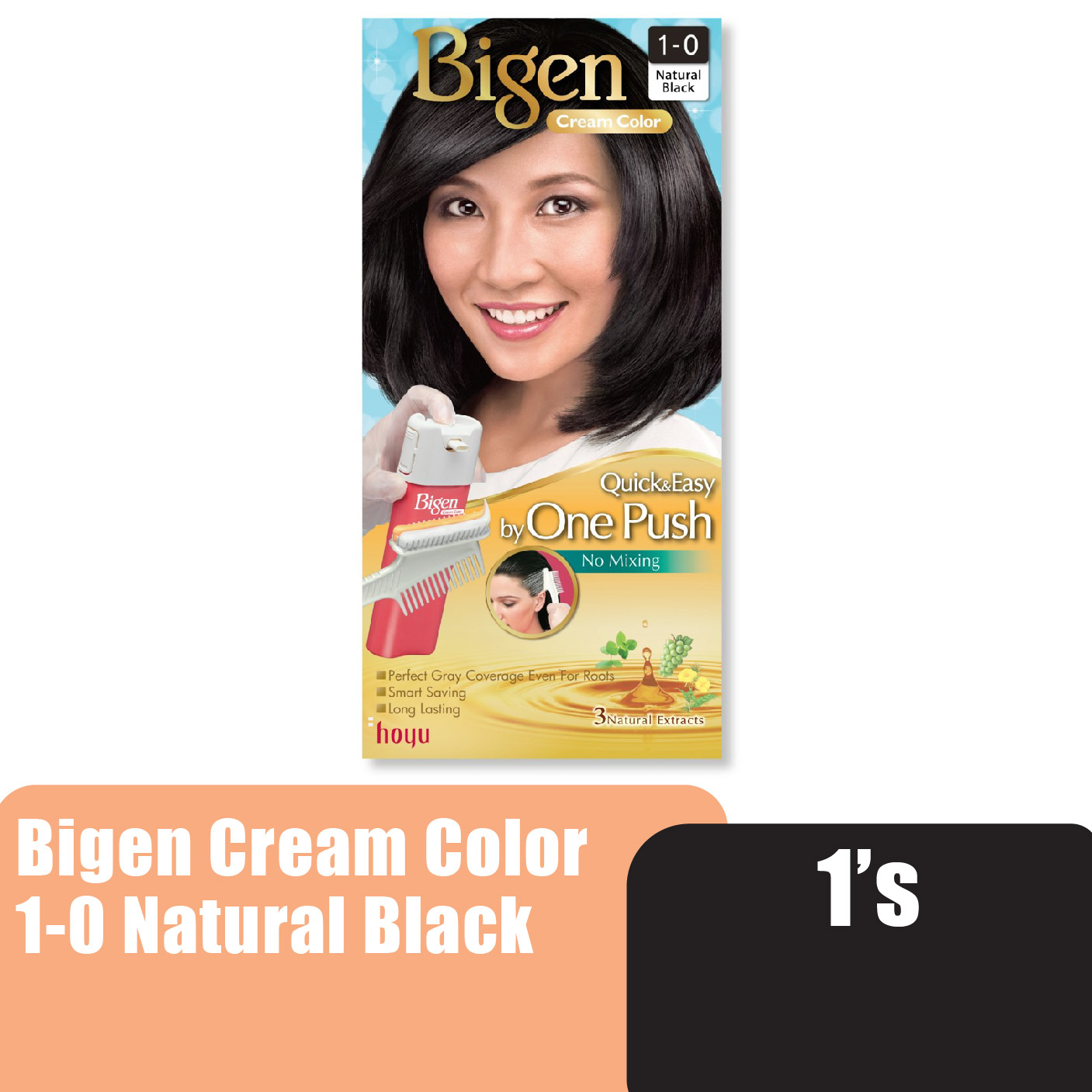 BIGEN Cream Color 1-0 Natural Black - Bigen One Push Hair Color Black 美源 染发剂 染发膏