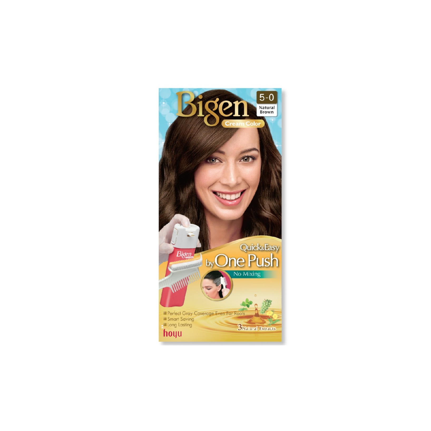 BIGEN Cream Color 5-0 Natural Brown - Bigen One Push Hair Color Natural Brown 美源 染发剂 染发膏