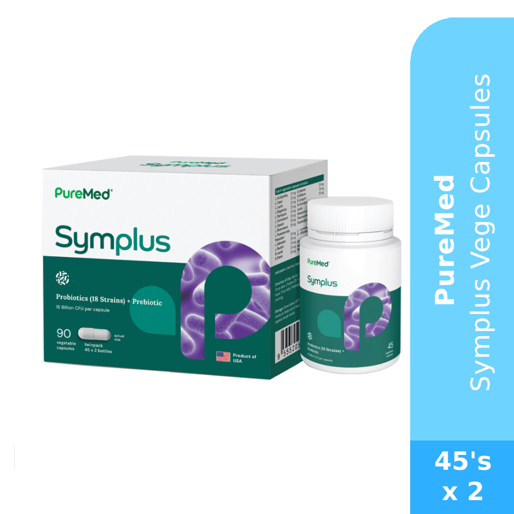 PUREMED Symplus Prebiotics & Probiotics Vege Capsules 45's x 2 - Detox, Digestion & Gut Health with Probiotic, Prebiotic