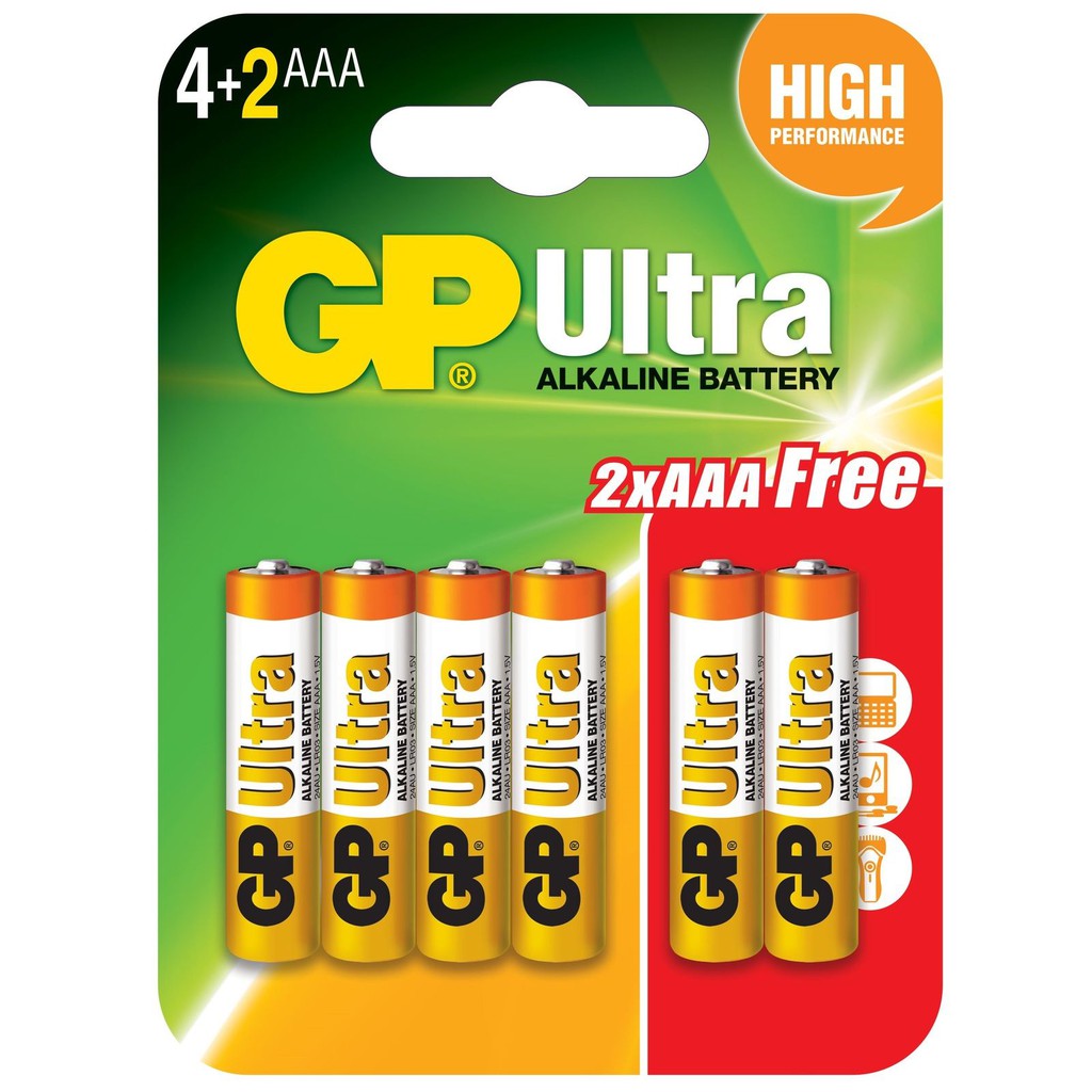 Gp Ultra Alkaline Battery AAA 4's+2's