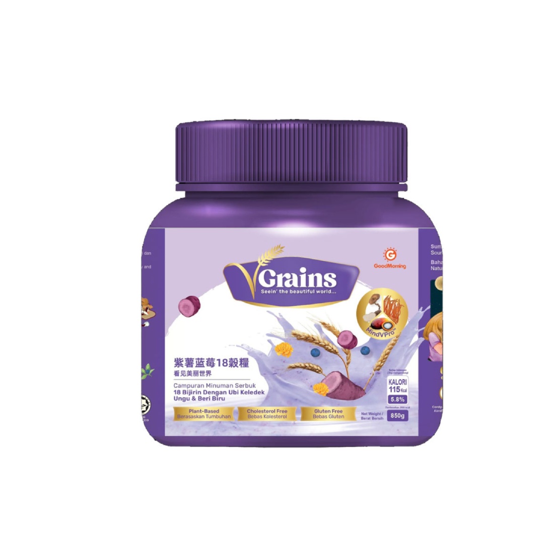 Good morning V Grains Organic Protein Powder, Serbuk Protein Shake with Prebiotic and Probiotic Supplement (蛋白粉) - 850G