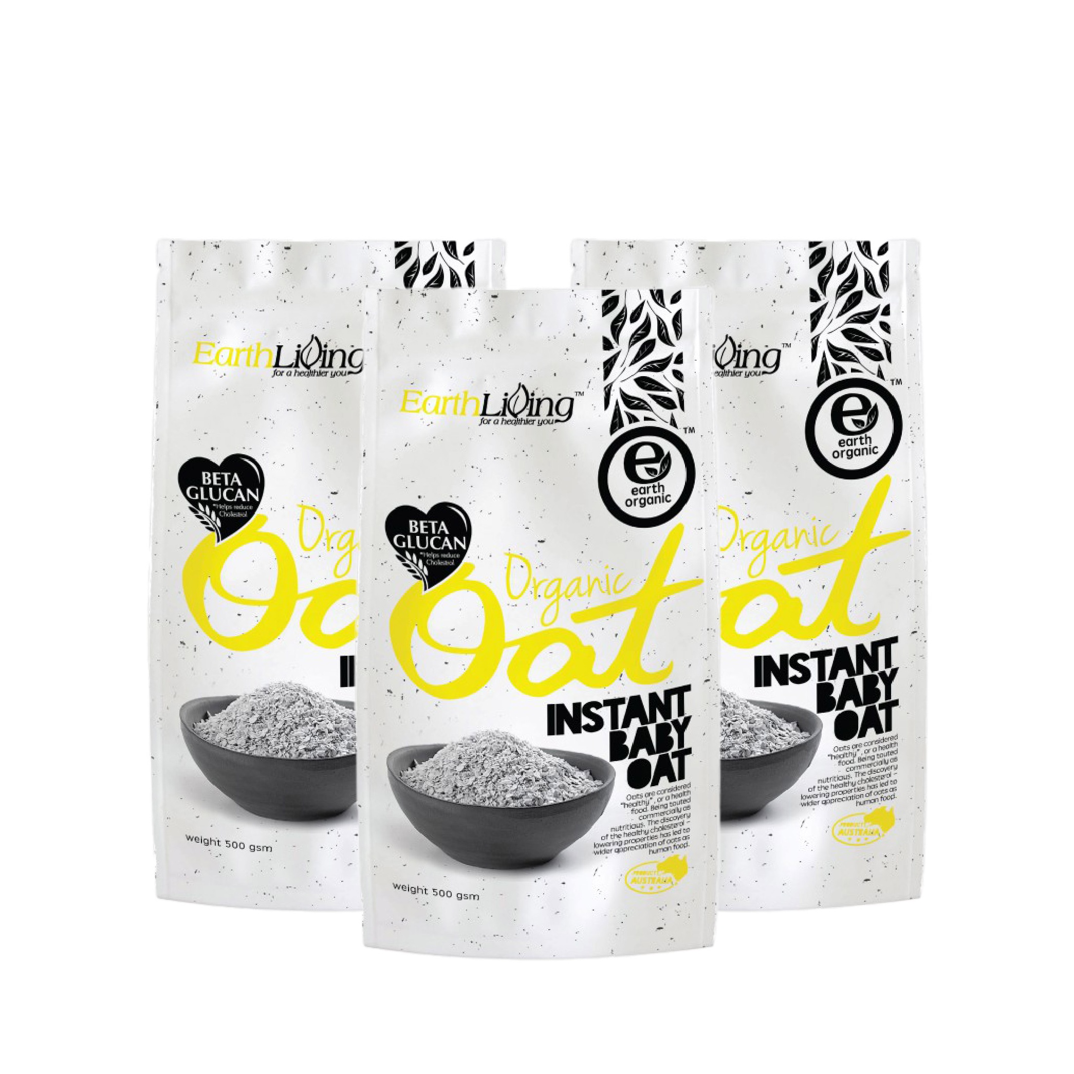 EARTH LIVING Organic Instant Baby Oat 500g 3's as Oat, Overnight Oat, Baby Oat Organic 燕麦