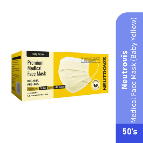 Neutrovis Medical Face Mask 3ply - Baby Yellow (Premium Series - Ultra Soft) 50's
