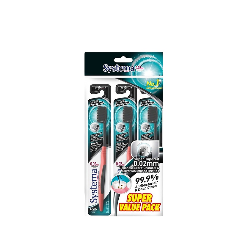 Systema Toothbrush Silver Charcoal 3's