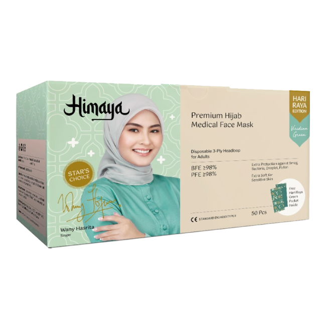 Himaya Medical Face Mask 3ply - Viridian Green (Premium Hijab Series) 50's