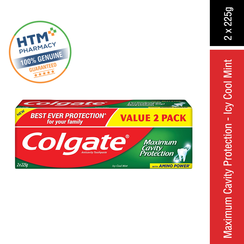 Colgate Maximum Cavity Protection 225g x 2 Foc Toothbrush - Icy Cool Mint