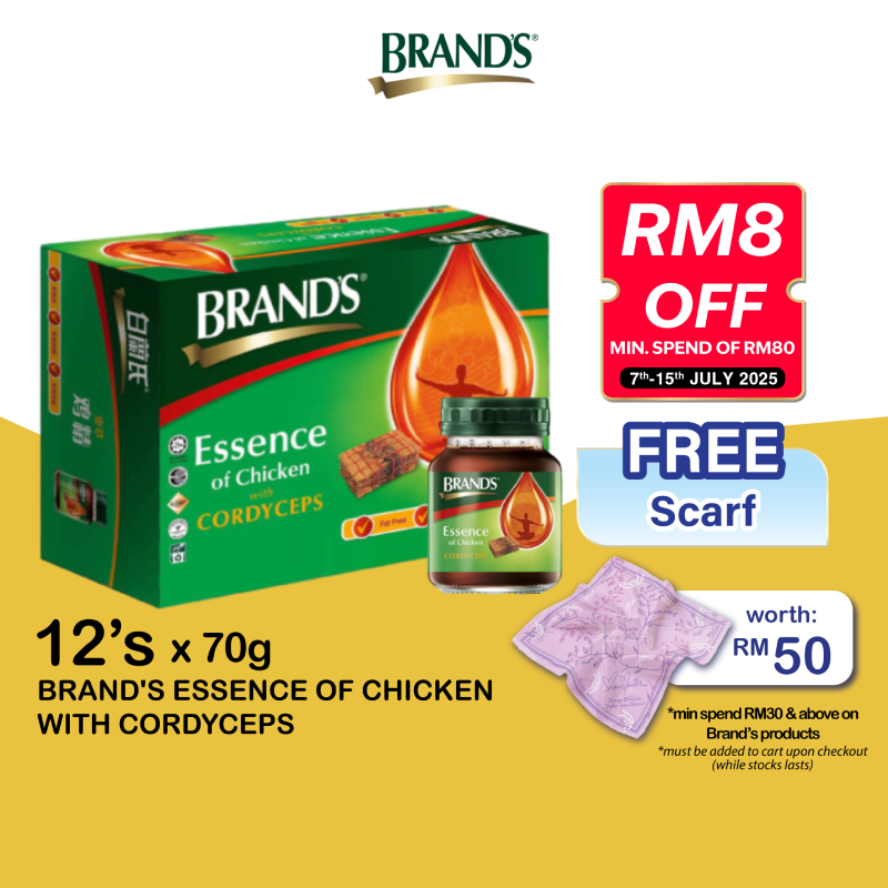 BRANDS Essence of Chicken with Cordyceps 70g X 12's with High Protein Chicken Essence for Respiratory, Immune & Energy