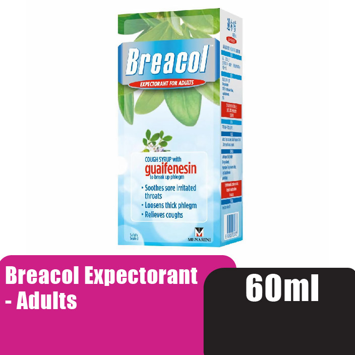 Breacol Cough Syrup Ubat batuk For Adults 60ml-(relief sore throat/phlegm/cough&cold)