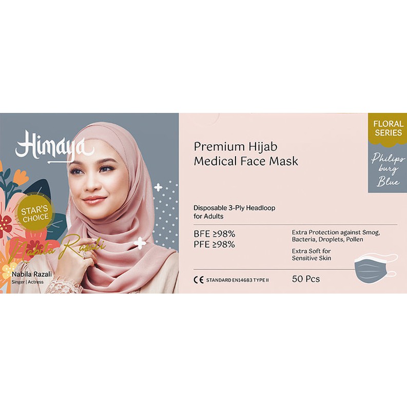 Himaya Medical Face Mask 3ply - Philipsburg Blue (Premium Hijab Series) 50's