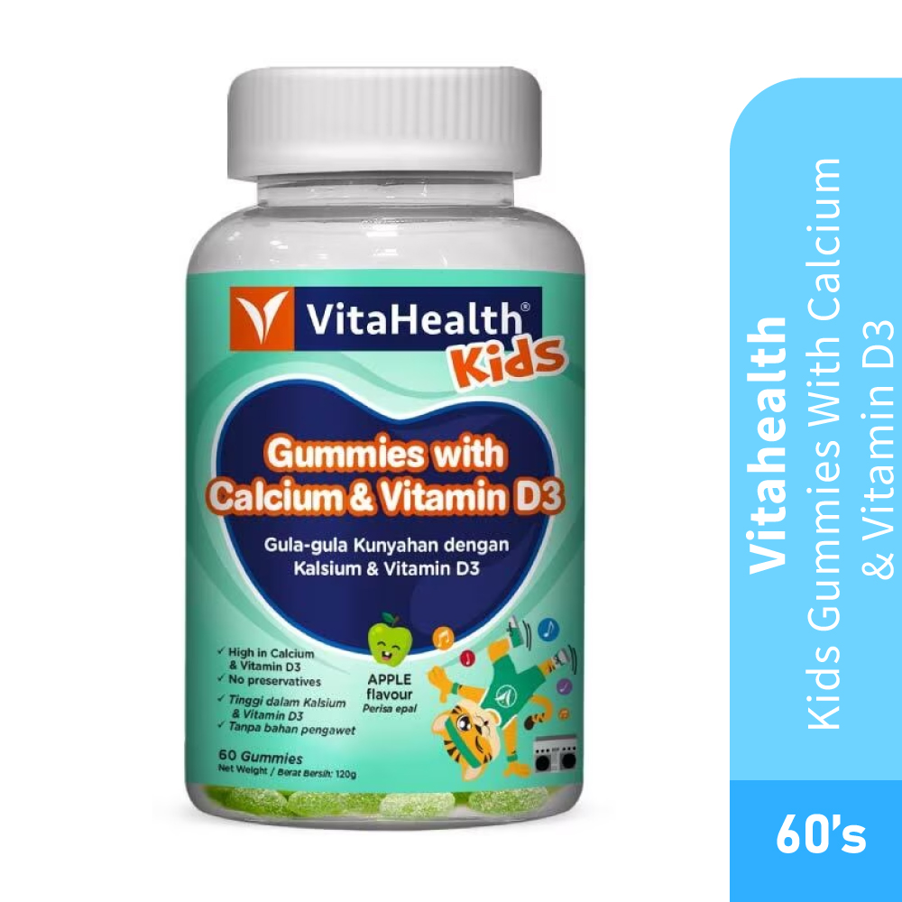 VITAHEALTH Kids Gummies With Calcium& Vitamin D3 60's - Calcium,Vitamin D3 , Apple Gummy 