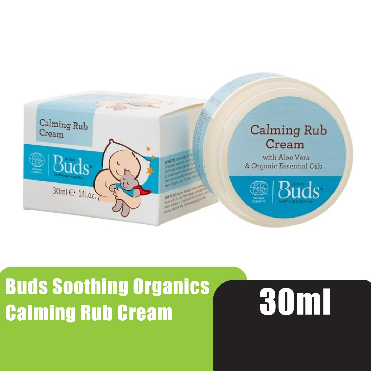 Buds Soothing Oragnics Peppermint & Ginger Calming Rub Cream 30ml with aloe vera (Suitable for Newborn)