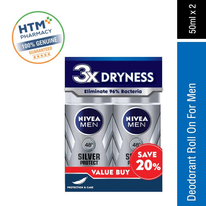 Nivea Deodorant For Men 50ml x 2 - Silver Protect (83778)