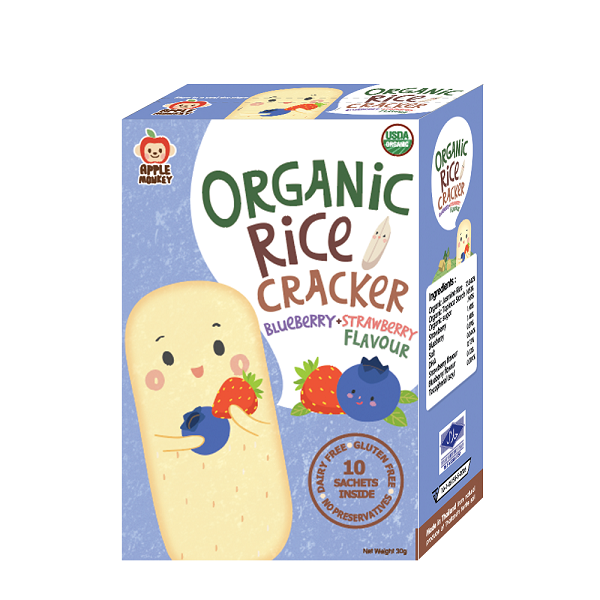 Apple Monkey Organic Rice Cracker 30g - Blueberry Strawberry