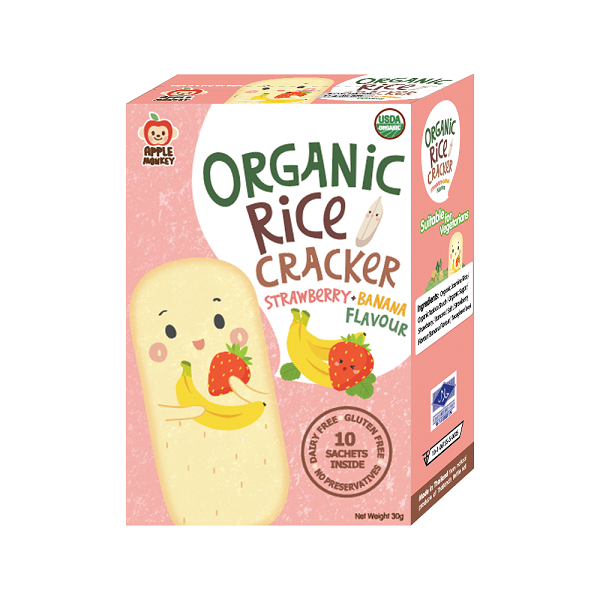 Apple Monkey Organic Rice Cracker 30g - Strawberry Banana