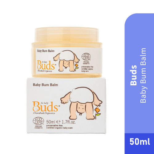 Buds Cherished Oragnic Vitamin E Baby Bum Balm 50ml with jojoba oil,sunflower oil& shea butter - ( For Soothing)