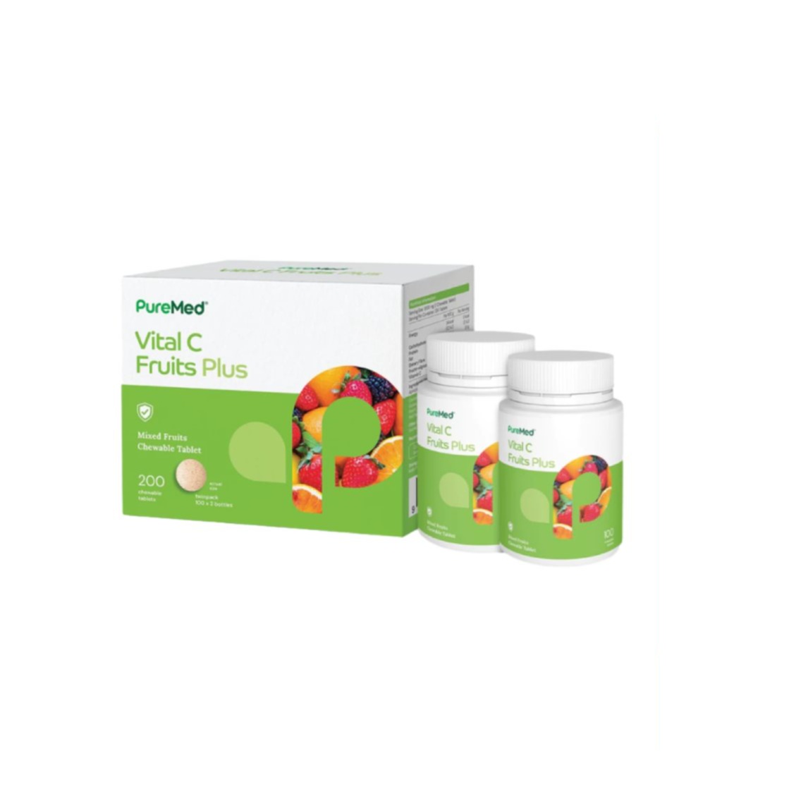 PUREMED Vital C Plus 1000mg 100's X 2 with Vitamin C, Ester C, Chewable Vitamin C
