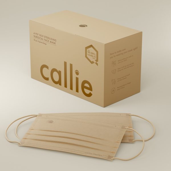 Callie Adult Surgical Face Mask 4ply (Quantum Series) 50's - Supreme Beige
