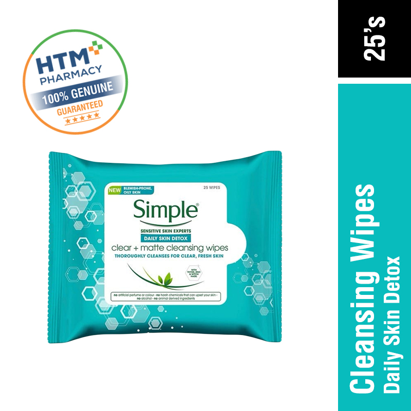 Simple Detox Matte Cleansing Wipes 25's
