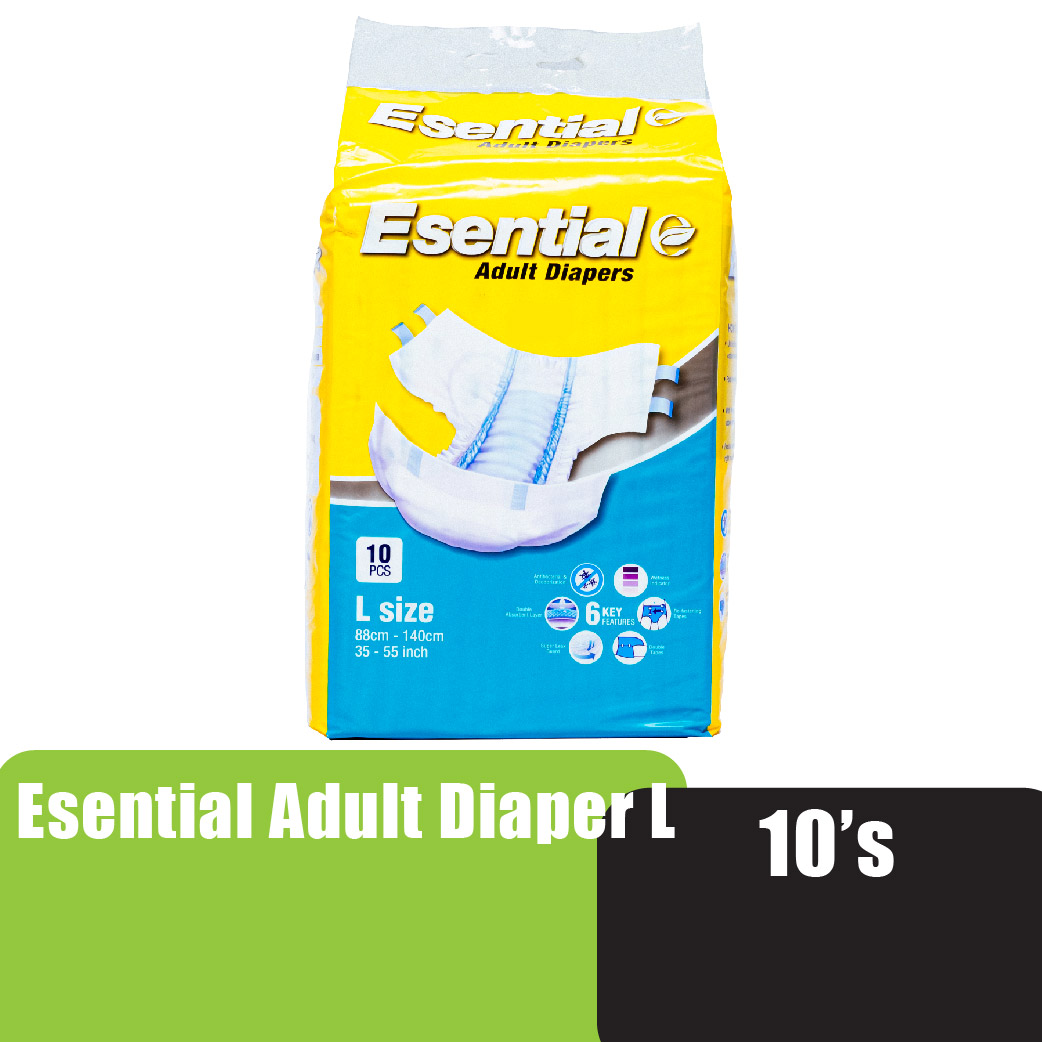 ESENTIAL Adult Diapers 10's L size - Antibacterial Pampers Dewasa / 成人 紙尿片