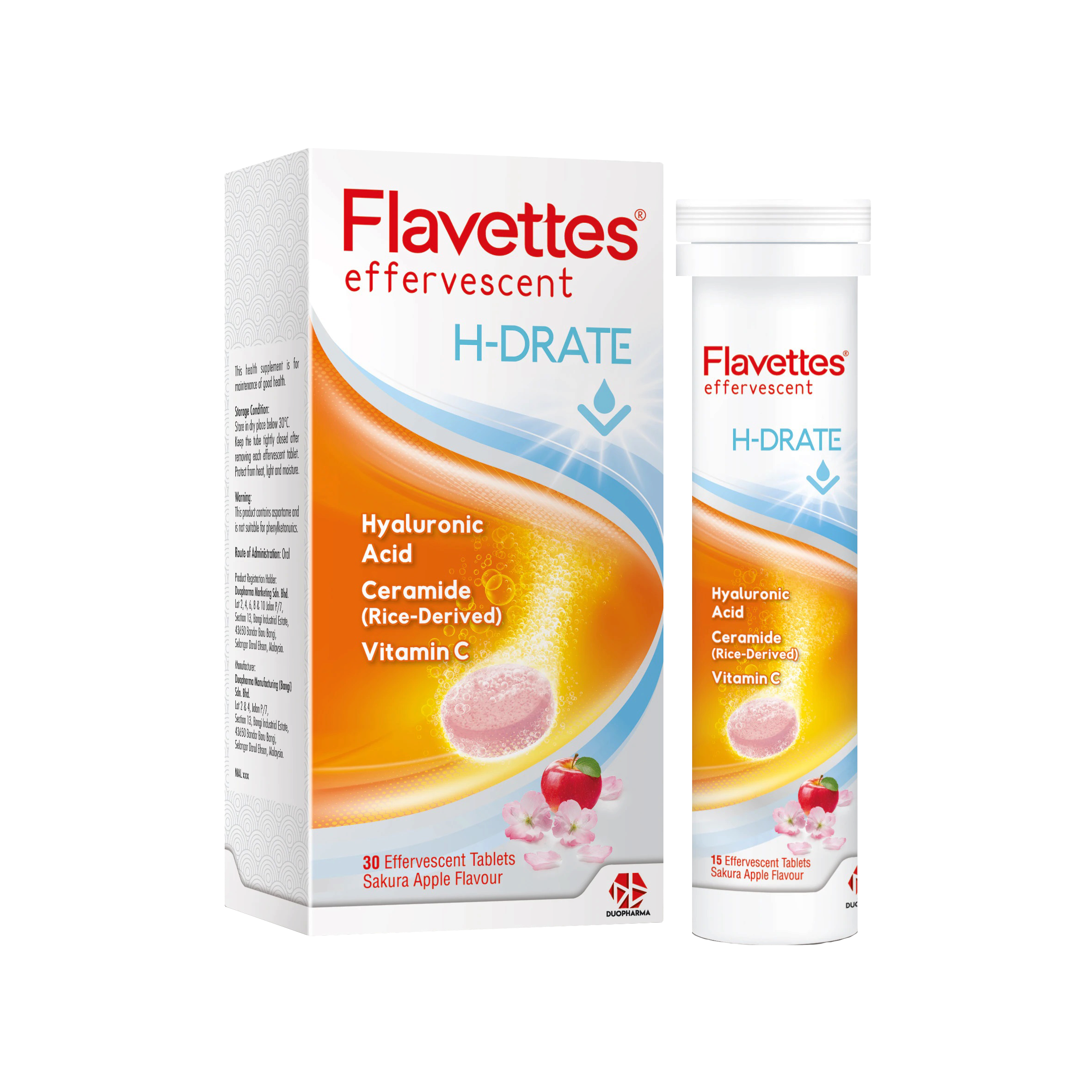 Flavettes Effervescent H-Drate Vitamin C 30's - Sakura Apple