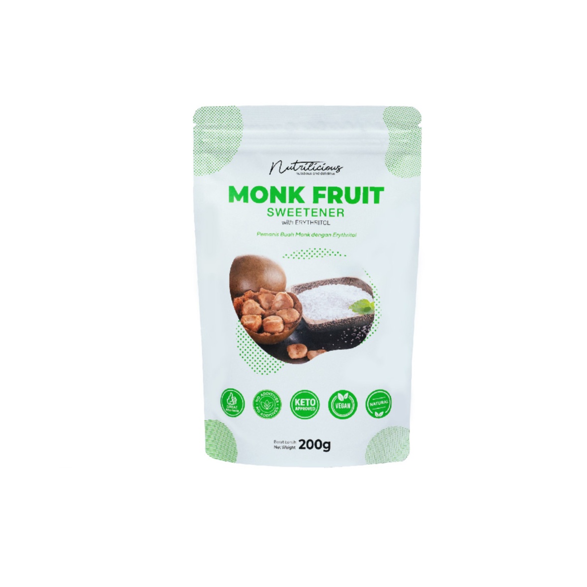 NUTRILICIOUS Monk Fruit Sweetener Organic 羅漢果糖 200g ( 0 calories Sugar 0卡糖 / Keto Sugar / Keto Sweetener 代糖 / Mont