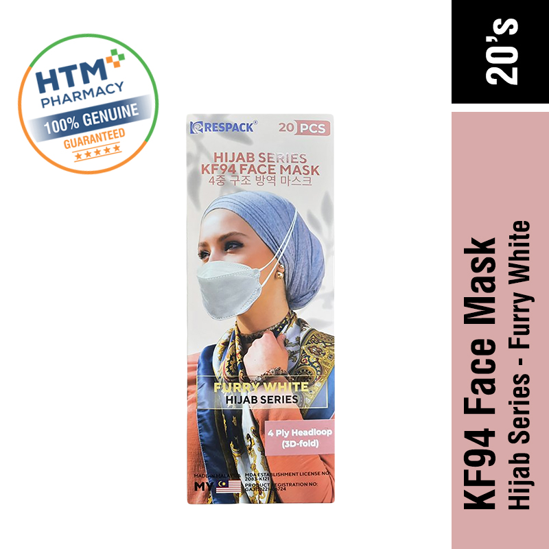 Respack KF94 Face Mask 20's (Hijab Series) - Furry White [Expiry Date:01/2024]