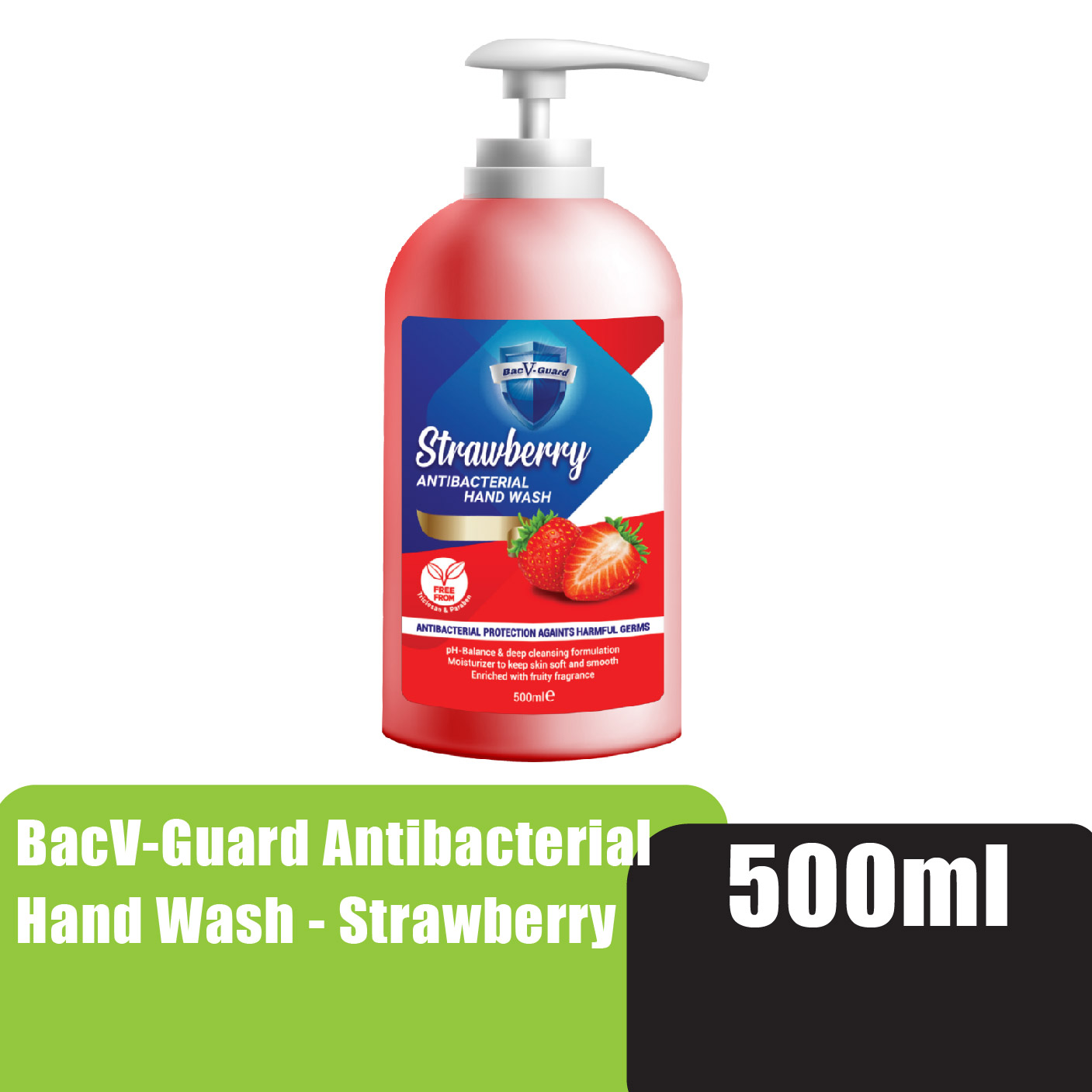 Bacv-guard Antibacterial Hand Wash 500ml - Strawberry Moisturizer hand wash liquid sabun cuci tangan 抗菌洗手液