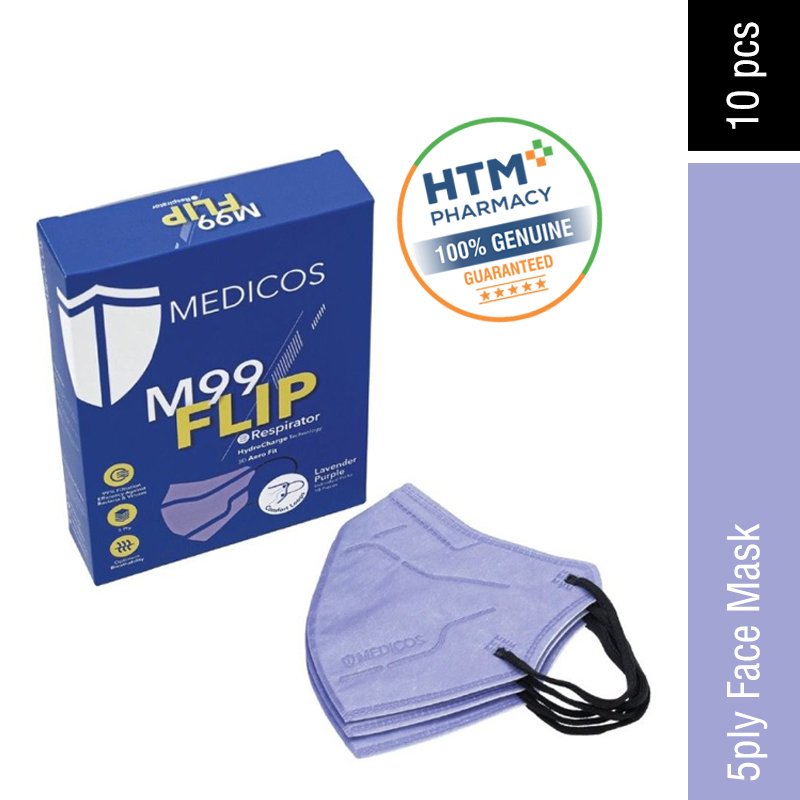 Medicos 5ply M99 Flip Respirator With Comfort Earloop 3D 10's - Lavender Purple