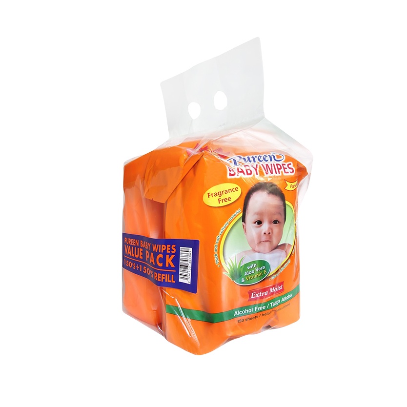 Pureen Baby Wipes (Fragrance Free) 150'S + 150'S Refill