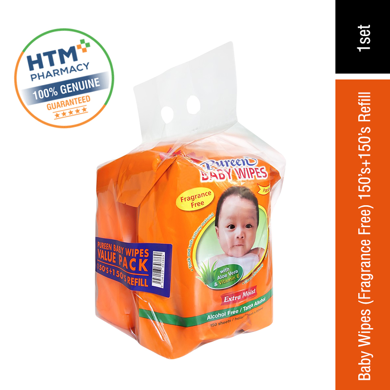 Pureen Baby Wipes (Fragrance Free) 150'S + 150'S Refill