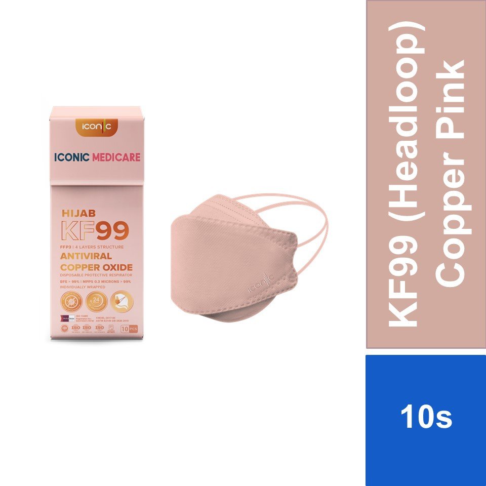 Iconic KF99 Headloop Antiviral Copper Oxide Protective Respirator Face Mask 10's - Pink