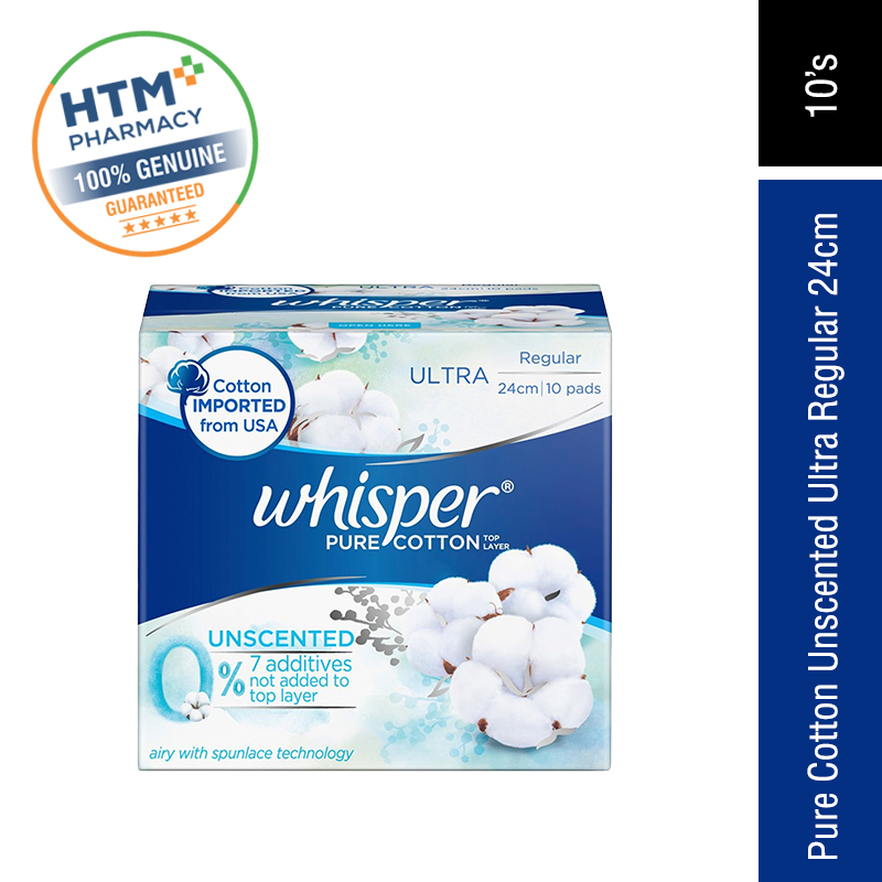 Whisper Pure Cotton Unscented Ultra Regular 24cm 10's