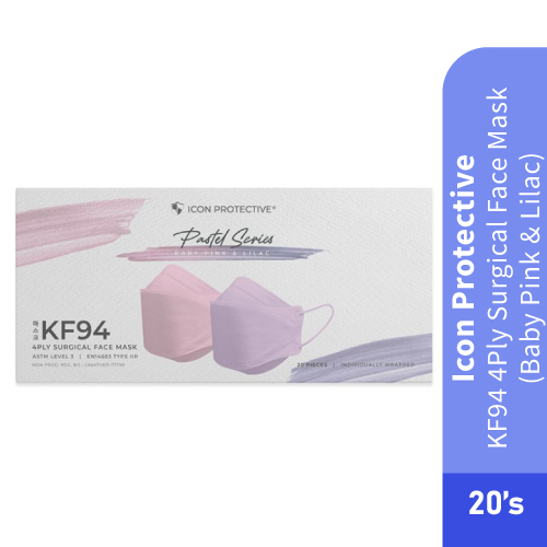 Icon Protective KF94 4ply Surgical Face Mask 20's - Baby Pink + Lilac