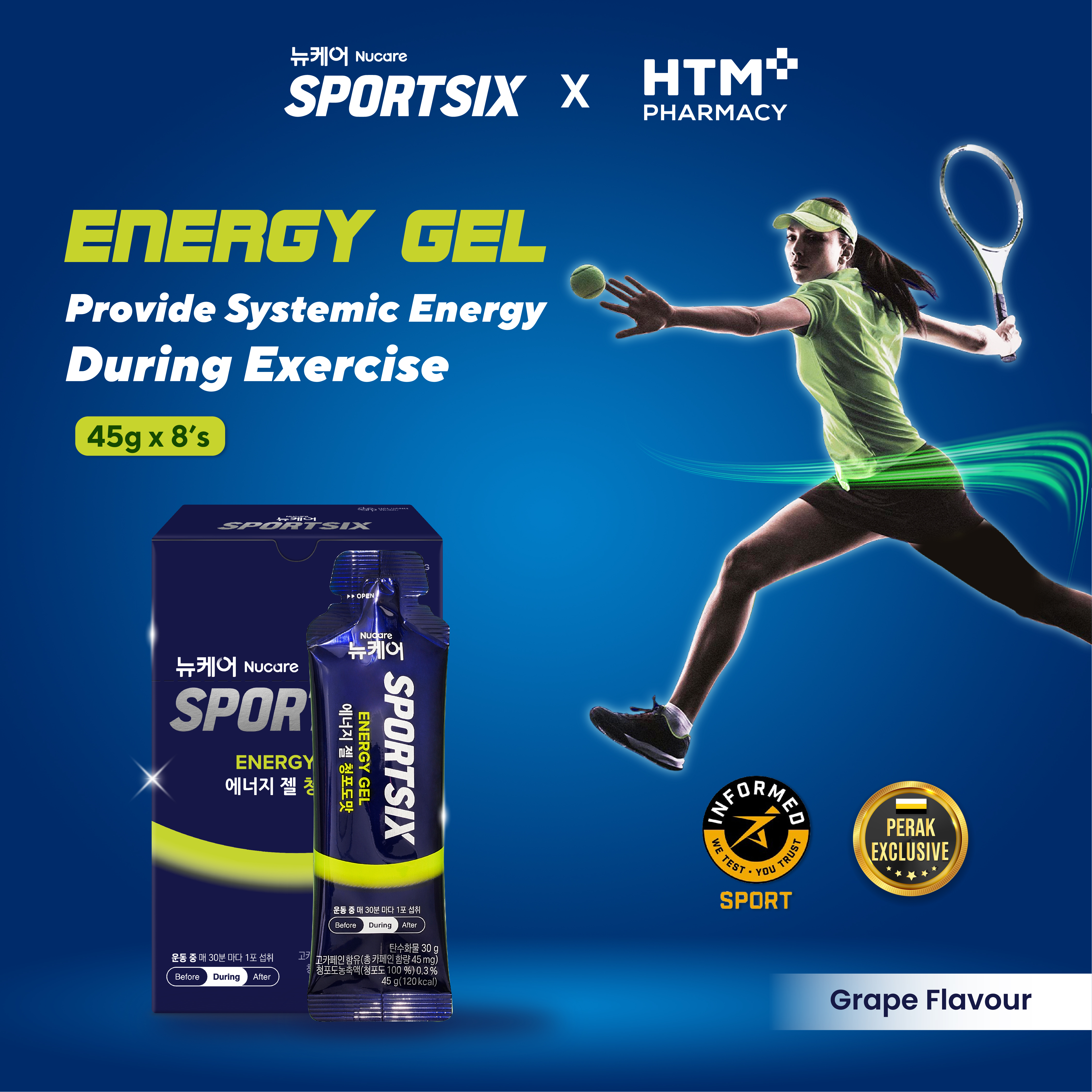 SPORTSIX Energy Gel Grape 45g X 8's for Energy Booster, Energy Gel Running, Tambah Tenaga