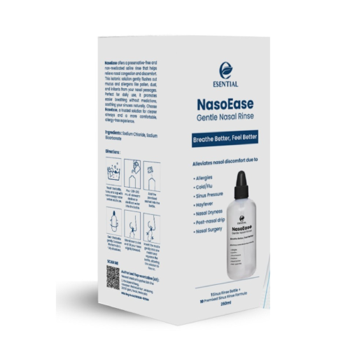 ESENTIAL Nasoease Gentle Nasal Rinse Kit 250ml + 10's Premixed Sachets, Sinus Rinse, Nasal Spray